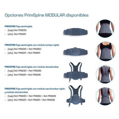 Comprar PRIMSPINE MODULAR FAJA LUMBOSACRA SEMIRRÍGIDA BAJA DOBLE BANDA PRS630G COLOR GRIS TALLA XS al mejor precio en NuestraFarma, tu farmacia online