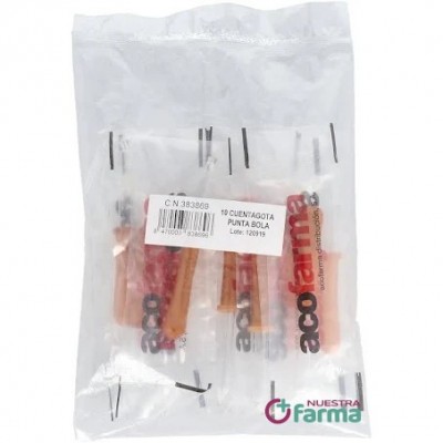 Comprar CUENTAGOTAS ACOFAR PUNTA DE BOLA 10 UNIDADES al mejor precio en NuestraFarma, tu farmacia online