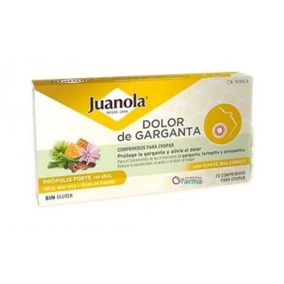 Comprar JUANOLA DOLOR DE GARGANTA PROPOLIS FORTE SABOR SUAVE BALSAMICO 20 COMPRIMIDOS al mejor precio en NuestraFarma, tu farmacia online