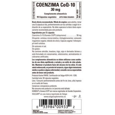 Comprar SOLGAR COENZIMA Q10 30 MG 90 CAPSULAS VEGETALES al mejor precio en NuestraFarma, tu farmacia online