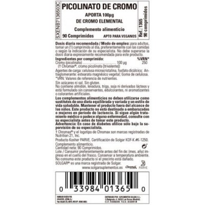 Comprar SOLGAR CROMO PICOLINATO 100 MCG 90 COMPRIMIDOS al mejor precio en NuestraFarma, tu farmacia online
