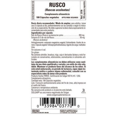 Comprar SOLGAR RUSCO 100 CAPSULAS VEGETALES al mejor precio en NuestraFarma, tu farmacia online