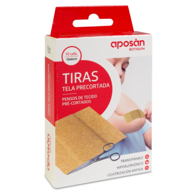 Comprar APOSAN BOTIQUIN TIRAS TELA PRECORTADA 10 UNIDADES 10 CM X 6 CM al mejor precio en NuestraFarma, tu farmacia online