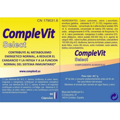 Comprar BLUECUBE COMPLEVIT SELECT 60 CAPSULAS al mejor precio en NuestraFarma, tu farmacia online