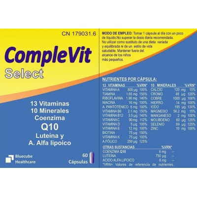 Comprar BLUECUBE COMPLEVIT SELECT 60 CAPSULAS al mejor precio en NuestraFarma, tu farmacia online