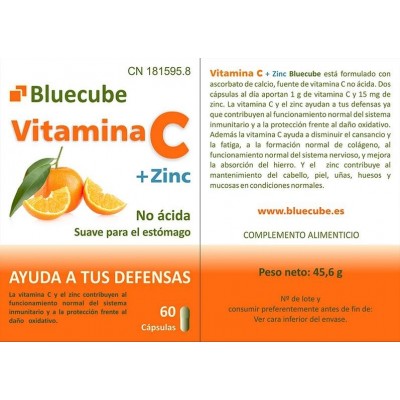 Comprar BLUECUBE VITAMINA C + ZINC 60 CAPSULAS al mejor precio en NuestraFarma, tu farmacia online