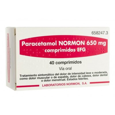Comprar PARACETAMOL NORMON EFG 650 MG 40 COMPRIMIDOS al mejor precio en NuestraFarma, tu farmacia online
