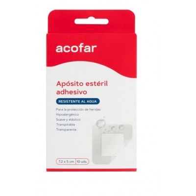 Comprar ACOFAR APOSITO ADHESIVO RESISTENTE AL AGUA 10 UNIDADES 7,2 CM X 5 CM al mejor precio en NuestraFarma, tu farmacia online