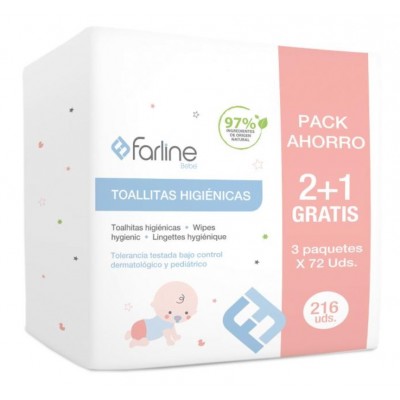 Comprar FARLINE TRI-PACK TOALLITAS BEBE 3 X 72 UNIDADES al mejor precio en NuestraFarma, tu farmacia online