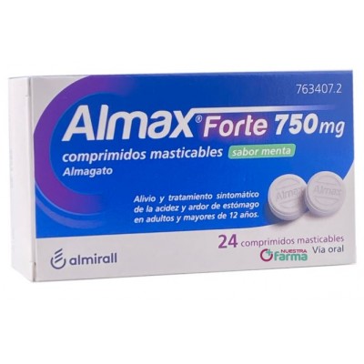 Comprar ALMAX FORTE 750 MG 24 COMPRIMIDOS MASTICABLES SABOR MENTA al mejor precio en NuestraFarma, tu farmacia online