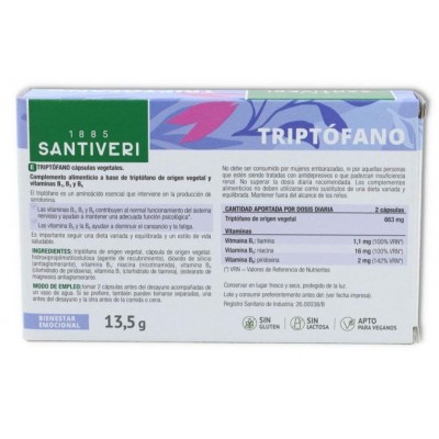 Comprar SANTIVERI TRIPTOFANO 30 CAPSULAS al mejor precio en NuestraFarma, tu farmacia online