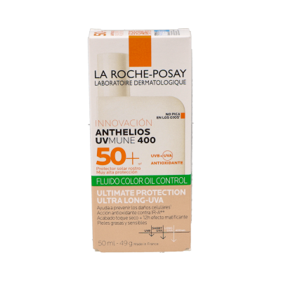 Comprar LA ROCHE-POSAY ANTHELIOS UVMUNE 400 OIL CONTROL FLUIDO SPF50+ CON COLOR 50 ML al mejor precio en NuestraFarma, tu farmacia online
