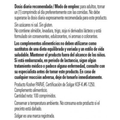 Comprar SOLGAR BIOTINA 300MCG 100 COMPRIMIDOS al mejor precio en NuestraFarma, tu farmacia online