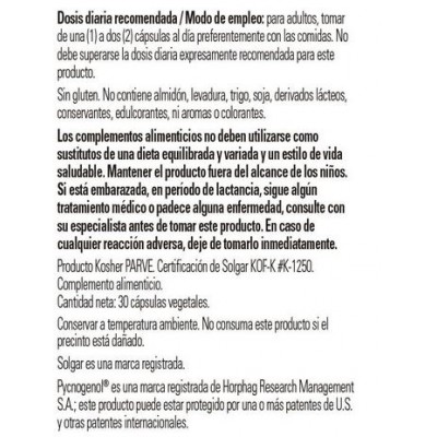 Comprar SOLGAR PINO 100 MG EXTRACTO DE CORTEZA DE PINO Y PYCNOGENOL 30 CAPSULAS VEGETALES al mejor precio en NuestraFarma, tu farmacia online