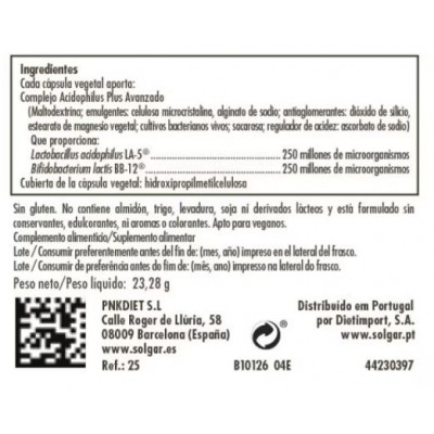 Comprar SOLGAR ADVANCED ACIDOPHILUS PLUS 120 CAPSULAS VEGETALES al mejor precio en NuestraFarma, tu farmacia online