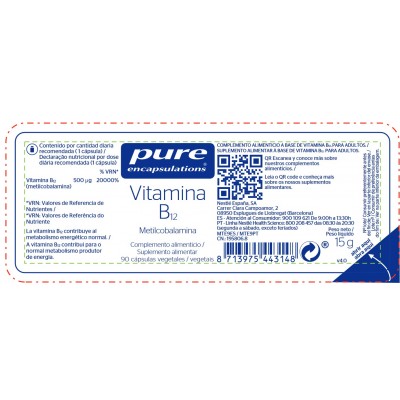 Comprar PURE ENCAPSULATIONS VITAMINA B12 90 CAPSULAS al mejor precio en NuestraFarma, tu farmacia online