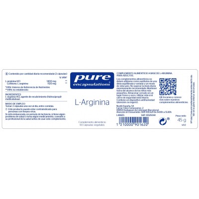 Comprar PURE ENCAPSULATIONS L-ARGININA 60 CAPSULAS al mejor precio en NuestraFarma, tu farmacia online