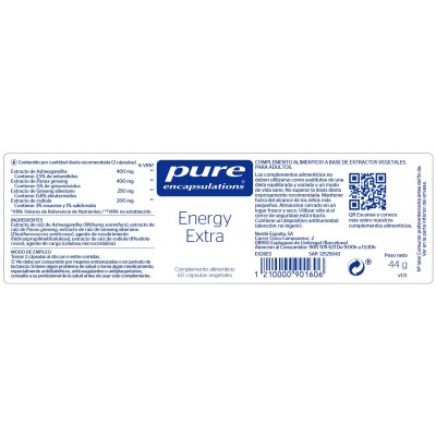 Comprar PURE ENCAPSULATIONS ENERGY EXTRA 60 CAPSULAS al mejor precio en NuestraFarma, tu farmacia online