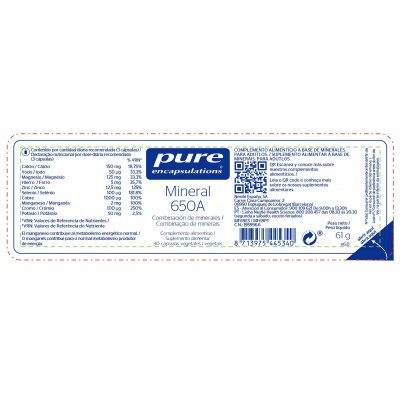Comprar PURE ENCAPSULATIONS MINERAL 650A 60 CAPSULAS al mejor precio en NuestraFarma, tu farmacia online