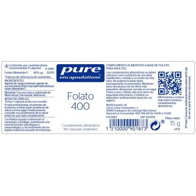 Comprar PURE ENCAPSULATIONS FOLATO 400 90 CAPSULAS VEGETALES al mejor precio en NuestraFarma, tu farmacia online