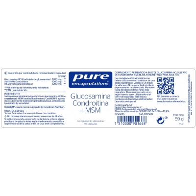 Comprar PURE ENCAPSULATIONS GLUCOSAMINA CONDROITINA + MSM 60 CAPSULAS al mejor precio en NuestraFarma, tu farmacia online