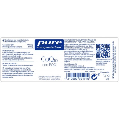 Comprar PURE ENCAPSULATIONS COQ10 CON PQQ 30 CAPSULAS VEGETALES al mejor precio en NuestraFarma, tu farmacia online