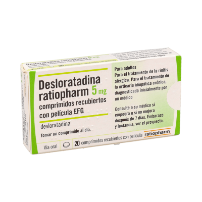 Comprar DESLORATADINA RATIOPHARM EFG 5 MG 20 COMPRIMIDOS RECUBIERTOS al mejor precio en NuestraFarma, tu farmacia online