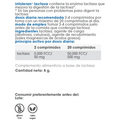 Comprar INTOLERAN LACTASA 2500 100 COMPRIMIDOS al mejor precio en NuestraFarma, tu farmacia online