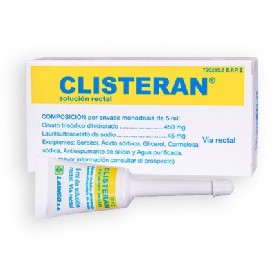 Comprar CLISTERAN 450 MG/ML + 45 MG/ML SOLUCION RECTAL 4 ENEMAS 5 ML al mejor precio en NuestraFarma, tu farmacia online
