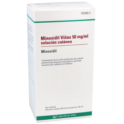 Comprar MINOXIDIL VIÑAS 50 MG/ML SOLUCION CUTANEA 2 FRASCOS 120 ML al mejor precio en NuestraFarma, tu farmacia online