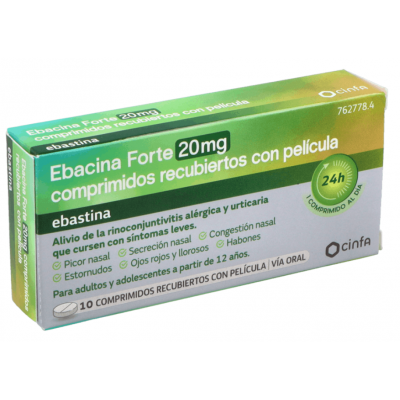 Comprar EBASTINA FORTE CINFALAB 20 mg 10 COMPRIMIDOS RECUBIERTOS al mejor precio en NuestraFarma, tu farmacia online