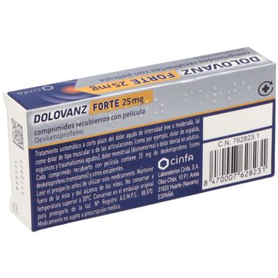 Comprar DOLOVANZ FORTE 25 MG 15 COMPRIMIDOS RECUBIERTOS al mejor precio en NuestraFarma, tu farmacia online
