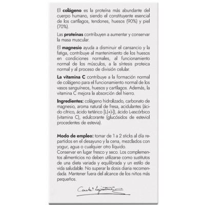 Comprar ANA MARIA LAJUSTICIA COLAGENO CON MAGNESIO + VITAMINA C SABOR FRESA AMLSPORT 20 STICKS al mejor precio en NuestraFarma, tu farmacia online