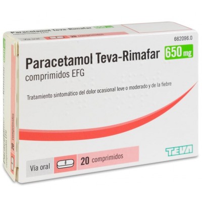 Comprar PARACETAMOL TEVA-RIMAFAR EFG 650 MG 20 COMPRIMIDOS al mejor precio en NuestraFarma, tu farmacia online