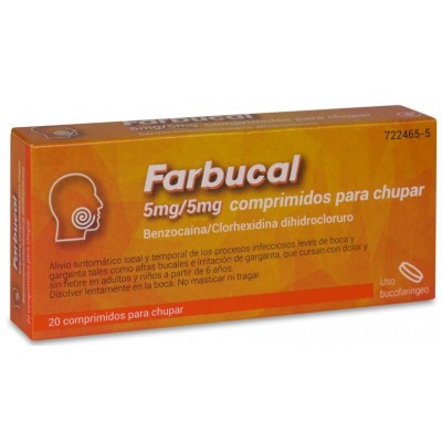 Comprar FARBUCAL 5 MG/5 MG 20 COMPRIMIDOS PARA CHUPAR al mejor precio en NuestraFarma, tu farmacia online