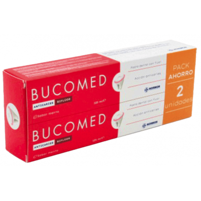 Comprar BUCOMED DUPLO PASTA ANTICARIES SABOR MENTA 125 ML al mejor precio en NuestraFarma, tu farmacia online