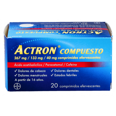 Comprar ACTRON COMPUESTO 267 mg/133 mg/40 mg 20 COMPRIMIDOS EFERVESCENTES al mejor precio en NuestraFarma, tu farmacia online