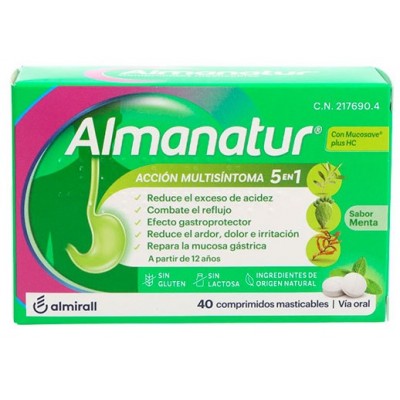 Comprar ALMANATUR 40 COMPRIMIDOS MASTICABLES SABOR MENTA al mejor precio en NuestraFarma, tu farmacia online
