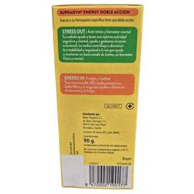 Comprar SUPRADYN ENERGY DOBLE ACCION 20 SOBRES EFERVESCENTES al mejor precio en NuestraFarma, tu farmacia online