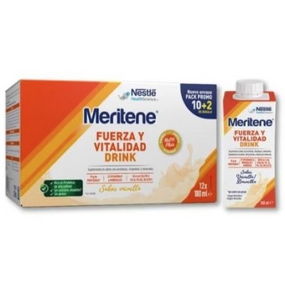 Comprar MERITENE FUERZA Y VITALIDAD DRINK 12 BOTELLAS 180 ML SABOR VAINILLA al mejor precio en NuestraFarma, tu farmacia online