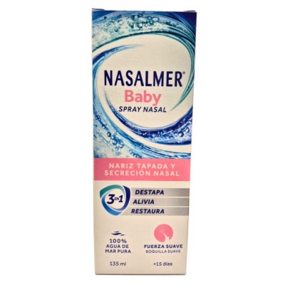 Comprar NASALMER BABY SPRAY NASAL NARIZ TAPADA Y SECRECION NASAL 135 ML al mejor precio en NuestraFarma, tu farmacia online