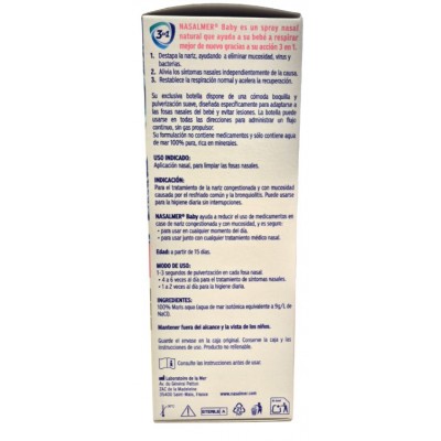 Comprar NASALMER BABY SPRAY NASAL NARIZ TAPADA Y SECRECION NASAL 135 ML al mejor precio en NuestraFarma, tu farmacia online
