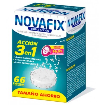 Comprar NOVAFIX TABLETAS LIMPIADORAS TRIPLE ACCION 66 TABLETAS al mejor precio en NuestraFarma, tu farmacia online