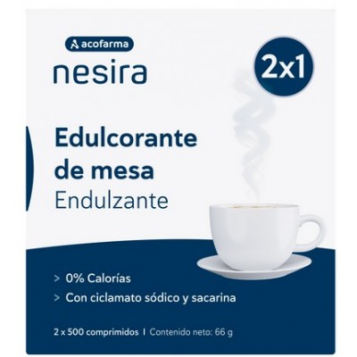 Comprar ACOFAMA NESIRA EDULCORANTE DE MESA 2 X 500 COMPRIMIDOS al mejor precio en NuestraFarma, tu farmacia online