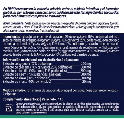 Comprar NPRO CLEANINTEST 60 CAPSULAS al mejor precio en NuestraFarma, tu farmacia online