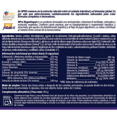 Comprar NPRO REGENHEPAT 120 CAPSULAS al mejor precio en NuestraFarma, tu farmacia online