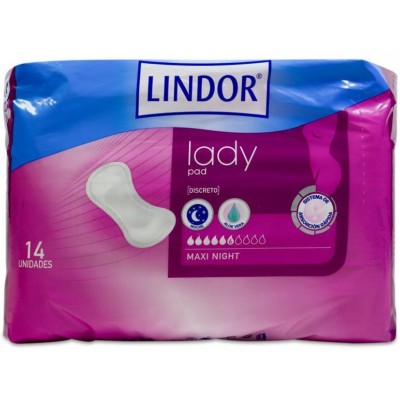 Comprar LINDOR COMPRESAS ABSORBENTES PARA PERDIDAS LIGERAS DE ORINA LADY PAD MAXI NIGHT 6 GOTAS 14 UNIDADES al mejor precio en NuestraFarma, tu farmacia online