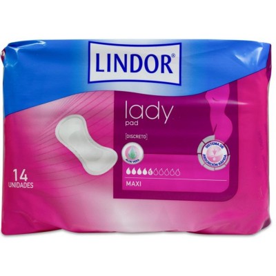 Comprar LINDOR COMPRESAS ABSORBENTES PARA PERDIDAS LIGERAS DE ORINA LADY PAD MAXI 5 GOTAS 14 UNIDADES al mejor precio en NuestraFarma, tu farmacia online