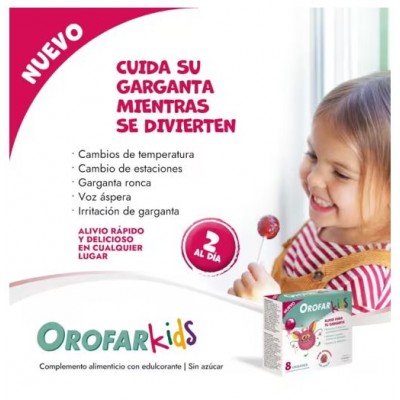 Comprar OROFAR KIDS PIRULETAS ALIVIO GARGANTA +3 AÑOS SABOR FRAMBUESA 8 UNIDADES al mejor precio en NuestraFarma, tu farmacia online