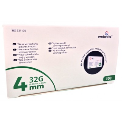 Comprar AGUJA ESTERIL EMBECTA PARA PLUMAS 32G (0.23 MM X 4 MM) 100 UNIDADES al mejor precio en NuestraFarma, tu farmacia online